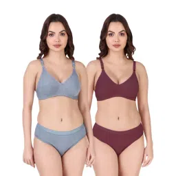 AROUSY Blue & Maroon Cotton Bra Panty Set - Pack Of 2-picture-15