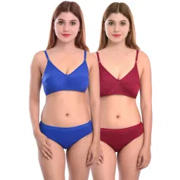 AROUSY Blue & Maroon Cotton Bra Panty Set - Pack Of 2-picture-36