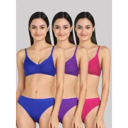 AROUSY Blue & Pink Cotton Bra Panty Set - Pack Of 3-picture-28
