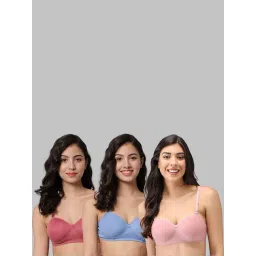 AROUSY Blue & Pink Cotton Demi Cup Bra - Pack Of 3-picture-32