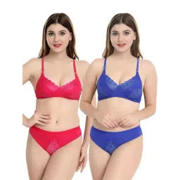 AROUSY Blue & Pink Cotton Self Pattern Bra Panty Set - Pack Of 2-picture-24