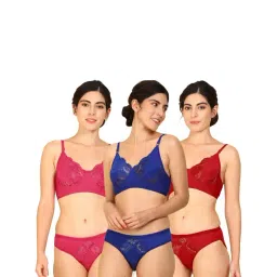 AROUSY Blue & Pink Cotton Self Pattern Bra Panty Set - Pack Of 3-picture-22
