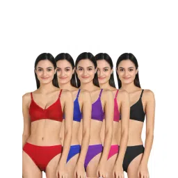 AROUSY Blue & Red Cotton Bra Panty Set - Pack Of 5-picture-13