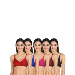 AROUSY Blue & Red Cotton Everyday Bras - Pack Of 5-picture-46