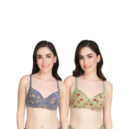 AROUSY Grey & Green Cotton Printed T-Shirt Bra - Pack Of 2-picture-48