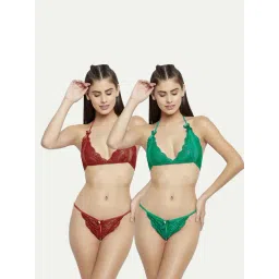 AROUSY Maroon & Green Self Pattern Lingerie Set-picture-39