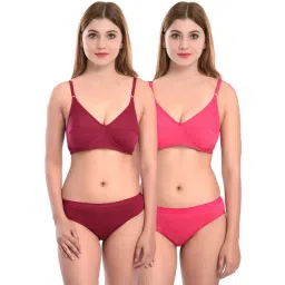 AROUSY Maroon & Pink Cotton Bra Panty Set - Pack Of 2-picture-14