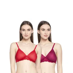 AROUSY Maroon & Red Cotton Lace Work T-Shirt Bras - Pack Of 2-picture-35