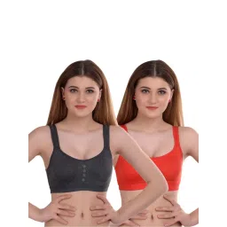 AROUSY Orange & Grey Cotton Beginner's Bras - Pack Of 2 image 1