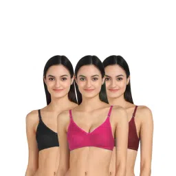 AROUSY Pink & Black Cotton Everyday Bras - Pack Of 3-picture-29