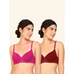AROUSY Pink & Maroon Cotton Self Pattern T-Shirt Bra - Pack Of 2-picture-48