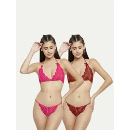 AROUSY Pink & Maroon Self Pattern Lingerie Set-picture-44