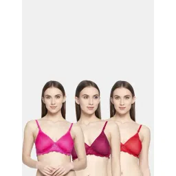 AROUSY Pink & Red Cotton Self Pattern T-Shirt Bra - Pack Of 3-picture-12