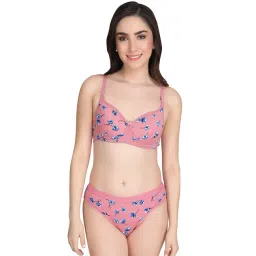 AROUSY Pink Cotton Printed Bra Panty Set-picture-22