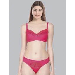 AROUSY Pink Cotton Self Pattern Bra Panty Set-picture-28
