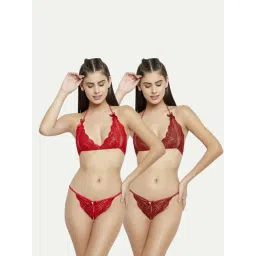 AROUSY Red & Maroon Self Pattern Lingerie Set-picture-45