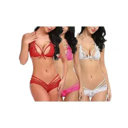 AROUSY Red & Pink Self Pattern Lingerie Set-picture-48