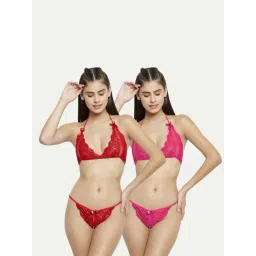 AROUSY Red & Pink Self Pattern Lingerie Set-picture-14