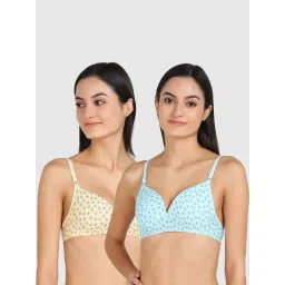 AROUSY Yellow & Blue Cotton Printed Plunge Bras - Pack Of 2-picture-47