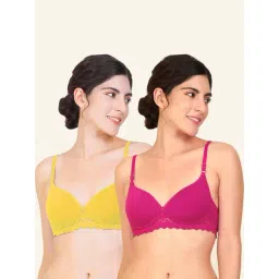 AROUSY Yellow & Pink Cotton Lace Work T-Shirt Bras - Pack Of 2-picture-48