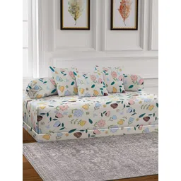 Arrabi 6-Pcs Cream-Color & Blue Printed Cotton Diwan Set-image-33