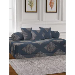 Arrabi 6-Pcs Grey & Brown Printed Diwan Set-image-6