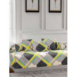 Arrabi 6 Pcs Grey & Yellow Printed Diwan-image-12