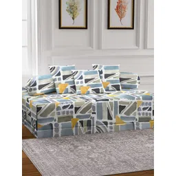 Arrabi 6-Pcs White & Blue Printed Diwan Set-image-47