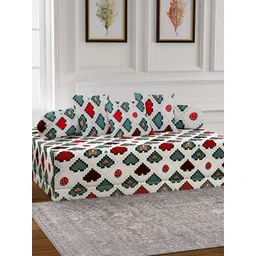 Arrabi 6-Pcs White & Green Printed Diwan Set-image-26