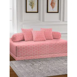 Arrabi 6-Pcs White & Pink Printed Cotton Diwan Set-image-30