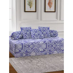 Arrabi 6-Pcs White & Purple Printed Diwan Set-image-14