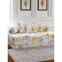 Arrabi 6-Pcs White & Yellow Printed Diwan Set-image-24