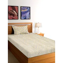 Arrabi Beige & Blue Striped 300 TC Single Bedsheet with Pillow Cover-picture-41