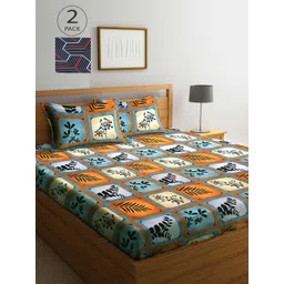 Arrabi Black & Orange Floral 300 TC 2 King Bedsheet with 4 Pillow Covers-picture-21