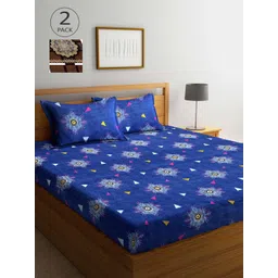 Arrabi Blue & Brown Ethnic Motifs 300 TC 2 King Bedsheet with 4 Pillow Covers-picture-13