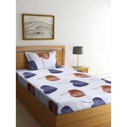Arrabi Blue & Brown Graphic 300 TC Single Bedsheet with 1 Pillow Covers-picture-27
