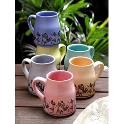 Arrabi Blue & Pink Handcrafted Printed Stoneware Matte Mugs 220 ml Each-image-18