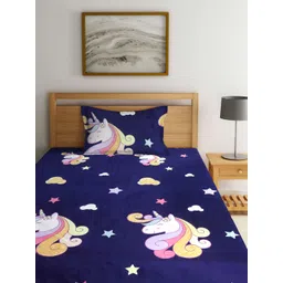 Arrabi Blue & Purple Cartoon Characters Fitted 300 TC Single Bedsheet With 1 Pillow Cover-picture-21