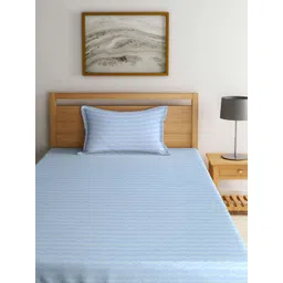 Arrabi Blue & White Striped 300 TC Fitted Single Bedsheet With 1 Pillow Cover-picture-27