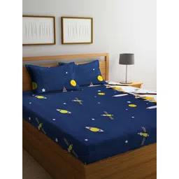 Arrabi Blue & Yellow Graphic Printed 300 TC King Bedsheet with 2 Pillow Covers-picture-25