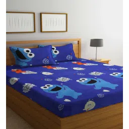 arrabi Blue Cartoon Printed 300 TC Cotton Blend Kids Double Bedsheet With 2 Pillow Covers-picture-13
