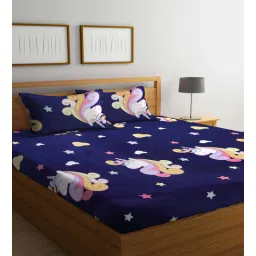 arrabi Blue Cartoon Printed 300 TC Cotton Blend Kids Double Bedsheet With 2 Pillow Covers-picture-14