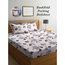 Arrabi Bookfold Beige & Grey Floral Printed 300 TC King Bedsheet & Pillow Covers-picture-39
