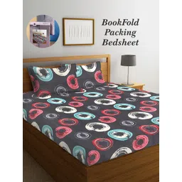 Arrabi Bookfold Black & Red Geometric Printed 300 TC King Bedsheet & Pillow Covers-picture-31