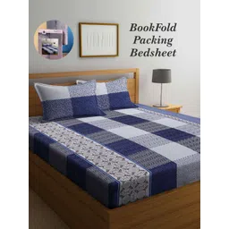Arrabi Bookfold Blue & Grey Ethnic Motifs 300 TC King Bedsheet With 2 Pillow Covers-picture-41