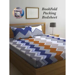 Arrabi Bookfold Blue & Grey Geometric Printed 300 TC King Bedsheet With 2 Pillow Covers-picture-18