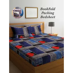 Arrabi Bookfold Blue & Red Geometric Printed 300 TC King Bedsheet & Pillow Covers-picture-12