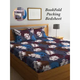 Arrabi Bookfold Blue & White Floral Printed 300 TC King Bedsheet & Pillow Covers-picture-26