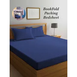 Arrabi Bookfold Blue Striped 300 TC King Bedsheet & Pillow Covers-picture-25