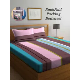 Arrabi Bookfold Brown & Pink Striped 300 TC King Bedsheet & Pillow Covers-picture-13